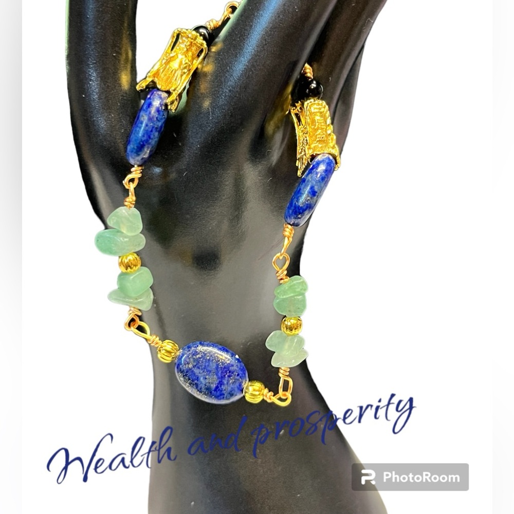 Unisex Lapis lazuli, amazonite dragon head link style bracelet-chakra